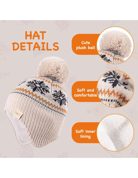 Gorro Beanie para Niños con Orejeras y Bufanda Beige