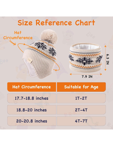 Gorro Beanie para Niños con Orejeras y Bufanda Beige