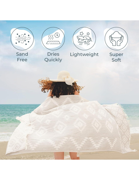 Toalla de Playa Turca Mebien 100% Algodón 89x170cm Beige