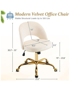 Silla de Oficina VINGLI Beige Moderna sin Brazos con Ruedas 2