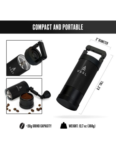Molinillo de Café Manual VSSL Java 20g Acero Inoxidable Negro