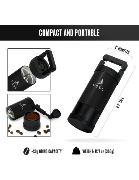 Molinillo de Café Manual VSSL Java 20g Acero Inoxidable Negro