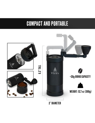 Molinillo de Café Manual VSSL Java 20g Acero Inoxidable Negro