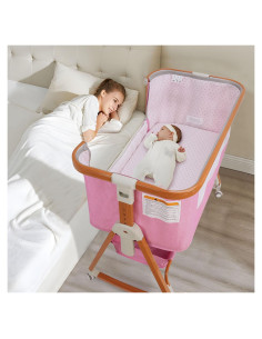 Cuna 4 en 1 BIERUM Rosa Ajustable 6 Alturas con Ruedas
