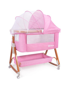 Cuna 4 en 1 BIERUM Rosa Ajustable 6 Alturas con Ruedas 2