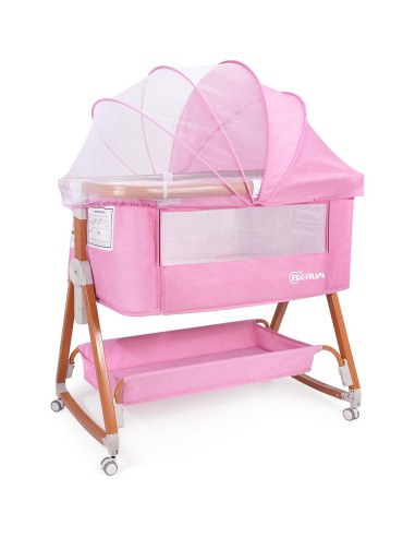 Cuna 4 en 1 BIERUM Rosa Ajustable 6 Alturas con Ruedas