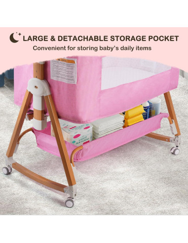Cuna 4 en 1 BIERUM Rosa Ajustable 6 Alturas con Ruedas
