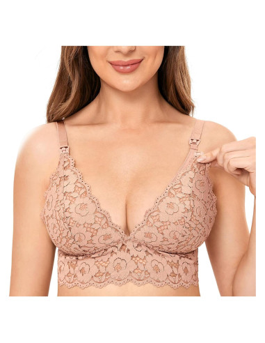 Sosten de Lactancia Momanda 32A Encaje Sin Aros Café Crema