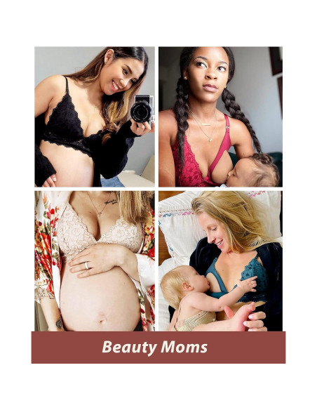 Sosten de Lactancia Momanda 32A Encaje Sin Aros Café Crema