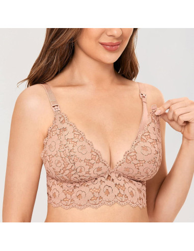 Sosten de Lactancia Momanda 32A Encaje Sin Aros Café Crema