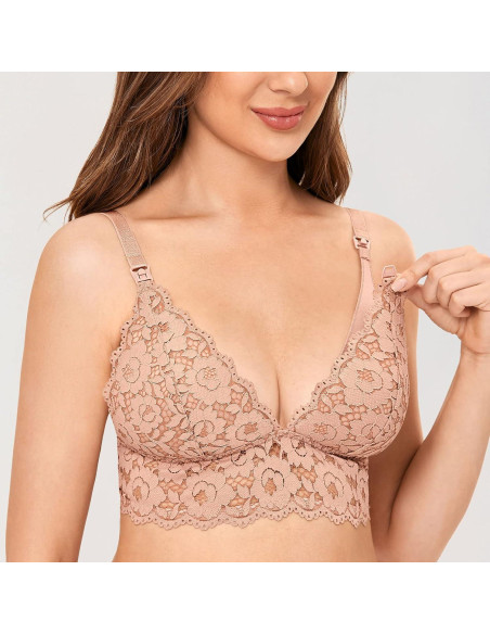 Sosten de Lactancia Momanda 32A Encaje Sin Aros Café Crema