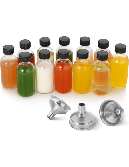 AOZITA 12 Botellas de Vidrio 60ml con Tapa y Embudos