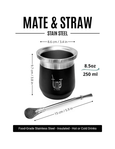 Taza de Yerba Mate TUMA TU MATE 266g Doble Pared Aislada