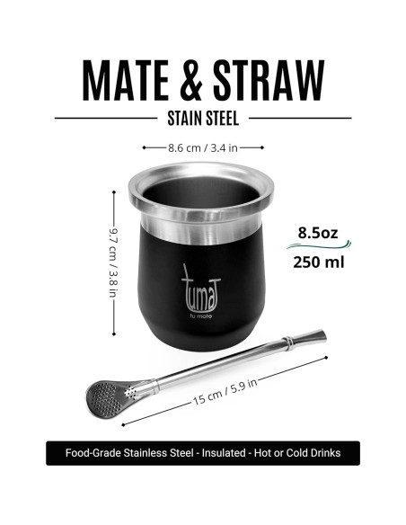 Taza de Yerba Mate TUMA TU MATE 266g Doble Pared Aislada