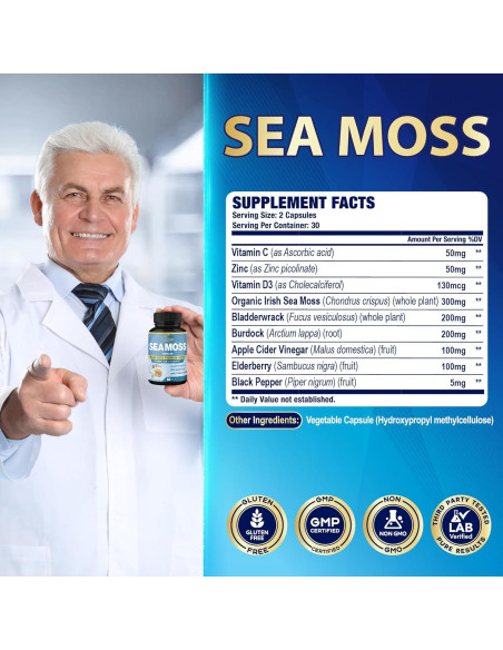 Cápsulas de Musgo Marino Irlandés Orgánico Cadane 120 Unidades