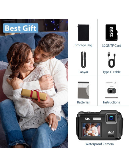 Cámara Submarina FARCODLE WP01-5K Negra 64MP 16X Zoom