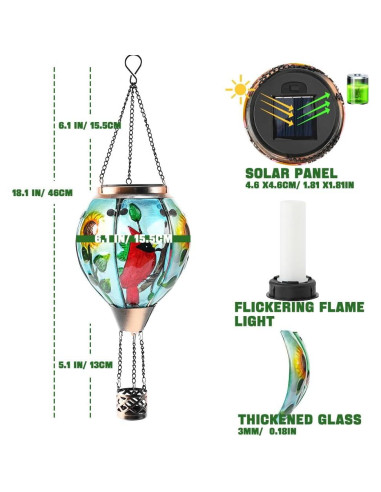 Linterna Solar de Globo Aerostático Bathtoo Cardenal 46cm IP65