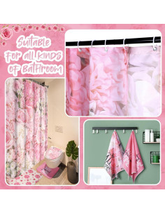 Conjunto de Cortina de Ducha Honoson 8 Piezas Rosa Floral 2