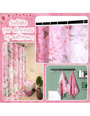 Conjunto de Cortina de Ducha Honoson 8 Piezas Rosa Floral