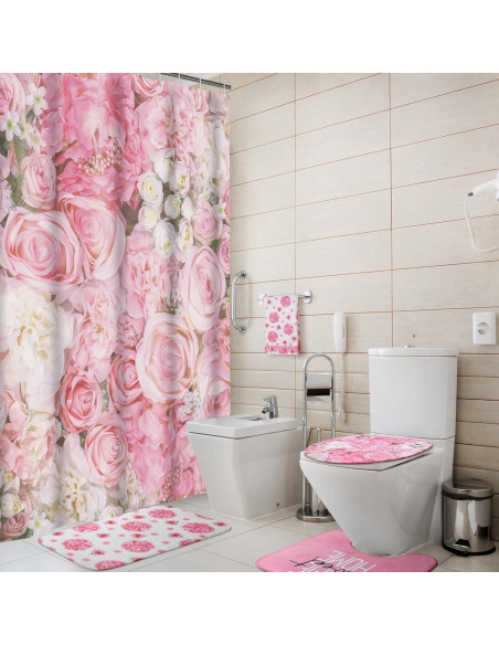 Conjunto de Cortina de Ducha Honoson 8 Piezas Rosa Floral