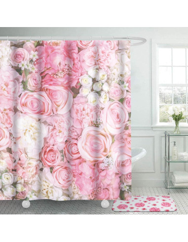 Conjunto de Cortina de Ducha Honoson 8 Piezas Rosa Floral