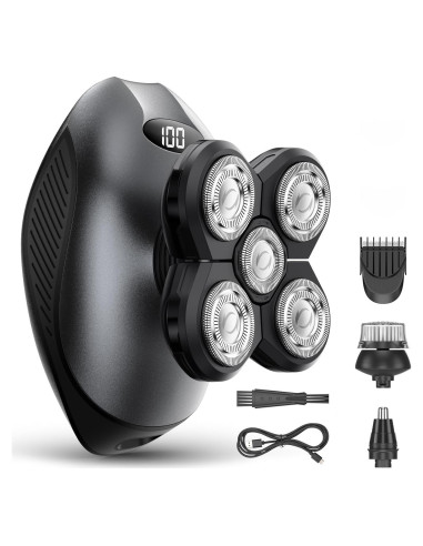 Afeitadora eléctrica 5 en 1 WEQOEE gris, recargable y a prueba de agua