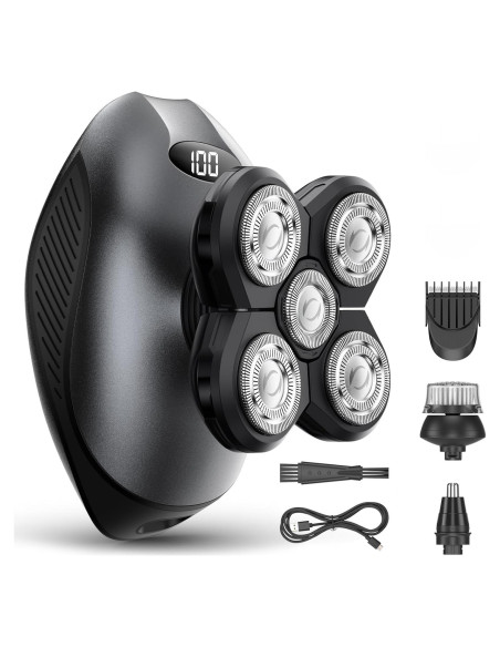 Afeitadora eléctrica 5 en 1 WEQOEE gris, recargable y a prueba de agua