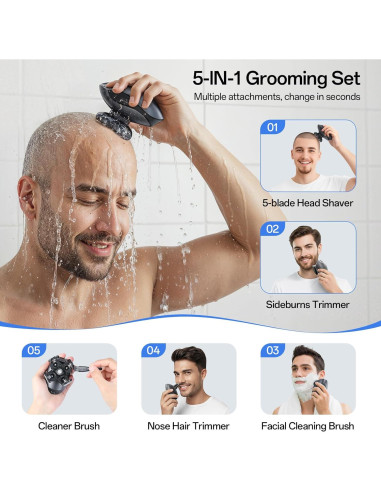 Afeitadora eléctrica 5 en 1 WEQOEE gris, recargable y a prueba de agua