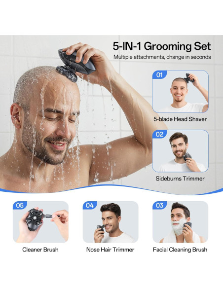 Afeitadora eléctrica 5 en 1 WEQOEE gris, recargable y a prueba de agua