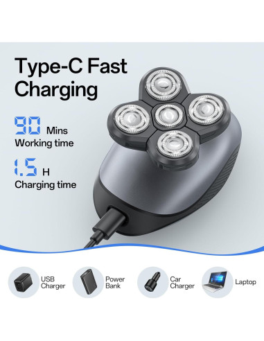 Afeitadora eléctrica 5 en 1 WEQOEE gris, recargable y a prueba de agua