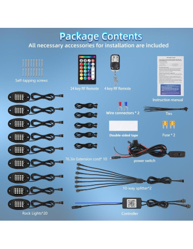 Kit de Luces LED RGB ZONECONA 20 Pods Control APP 12V