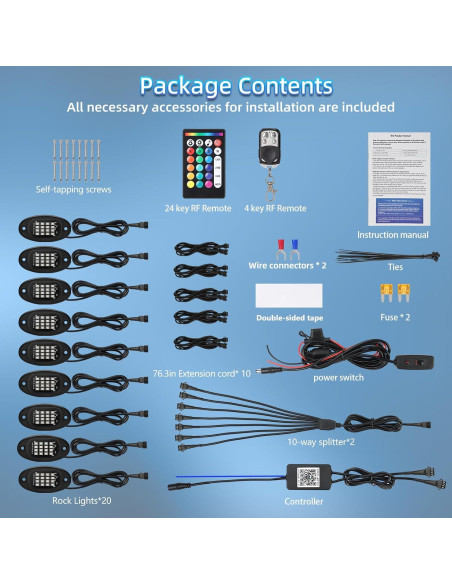 Kit de Luces LED RGB ZONECONA 20 Pods Control APP 12V