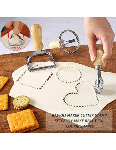 Juego de Sello de Ravioli Zeite - Molde Redondo, Cuadrado y Corazón
