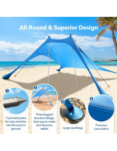 Toldo de Playa Koaizhsen 2.3x2.3m con Manta y UPF50+ 2