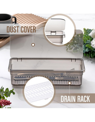 Organizador de Cubiertos Remerry 3 Pcs con Tapa y Drenaje