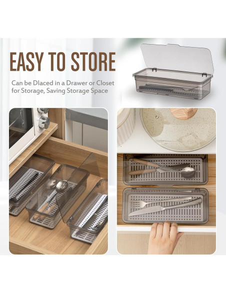Organizador de Cubiertos Remerry 3 Pcs con Tapa y Drenaje