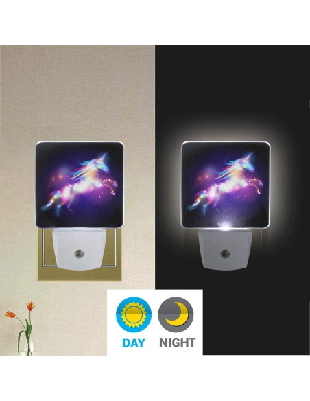 Conjunto de 2 Luces Nocturnas LED Unicornio Púrpura con Sensor
