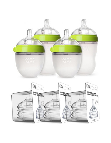 Biberones Comotomo Anti-Cólicos Verde - Juego de 7 Piezas