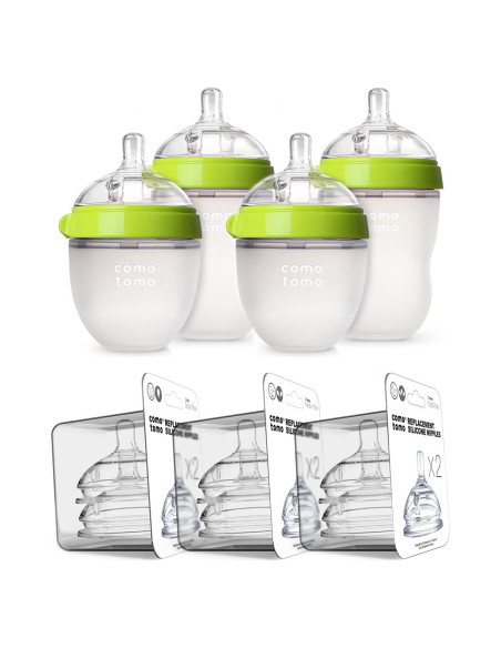 Biberones Comotomo Anti-Cólicos Verde - Juego de 7 Piezas