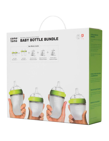 Biberones Comotomo Anti-Cólicos Verde - Juego de 7 Piezas