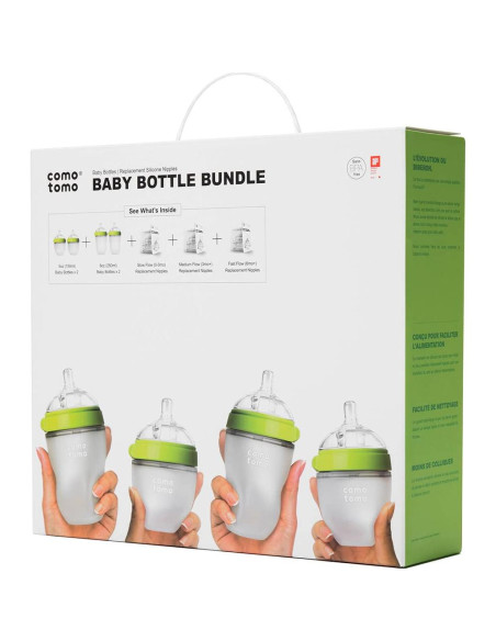 Biberones Comotomo Anti-Cólicos Verde - Juego de 7 Piezas