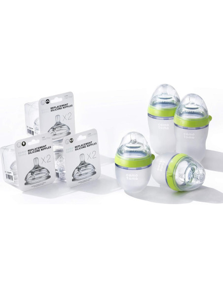 Biberones Comotomo Anti-Cólicos Verde - Juego de 7 Piezas