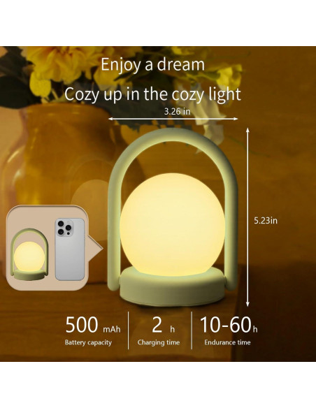 Lámpara Nocturna LED Vivilumens Verde Táctil Recargable 13cm