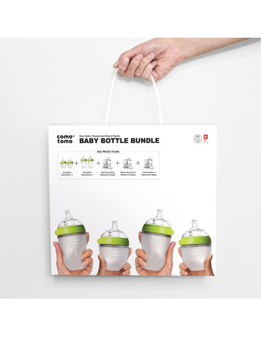 Biberones Comotomo Anti-Cólicos Verde - Juego de 7 Piezas