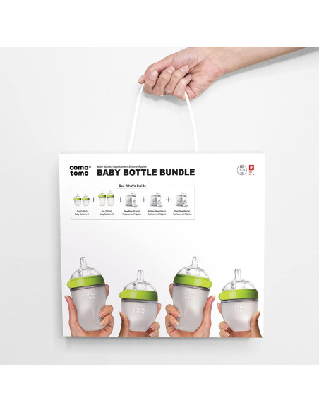 Biberones Comotomo Anti-Cólicos Verde - Juego de 7 Piezas