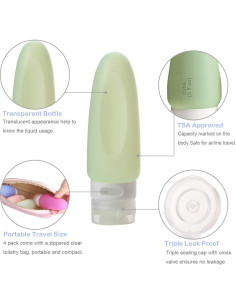 Botellas de Viaje Silicona 3oz AKTOO 4 Piezas A Prueba de Fugas 2