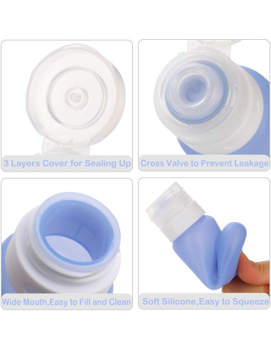 Botellas de Viaje Silicona 3oz AKTOO 4 Piezas A Prueba de Fugas