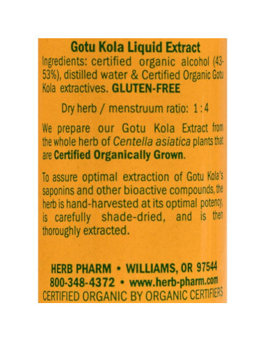 Extracto Líquido de Gotu Kola Orgánico Herb Pharm 30 ml