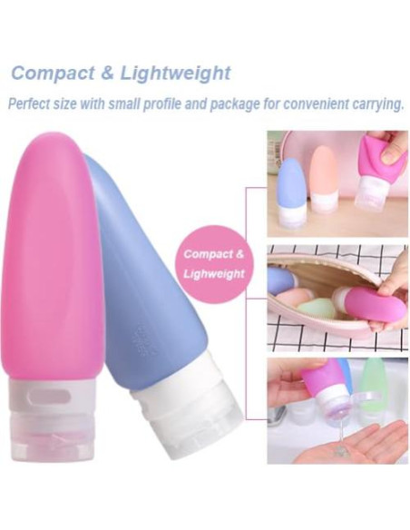 Botellas de Viaje Silicona 3oz AKTOO 4 Piezas A Prueba de Fugas