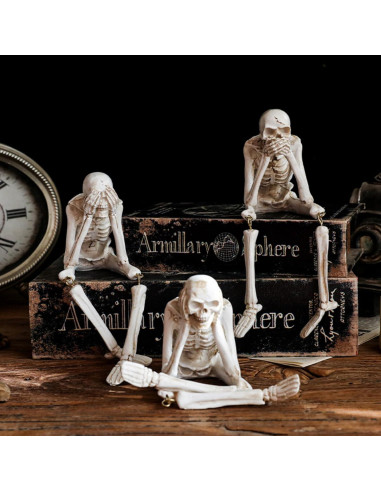 Conjunto de 3 Estatuas de Esqueletos OwMell - Decoración Gótica